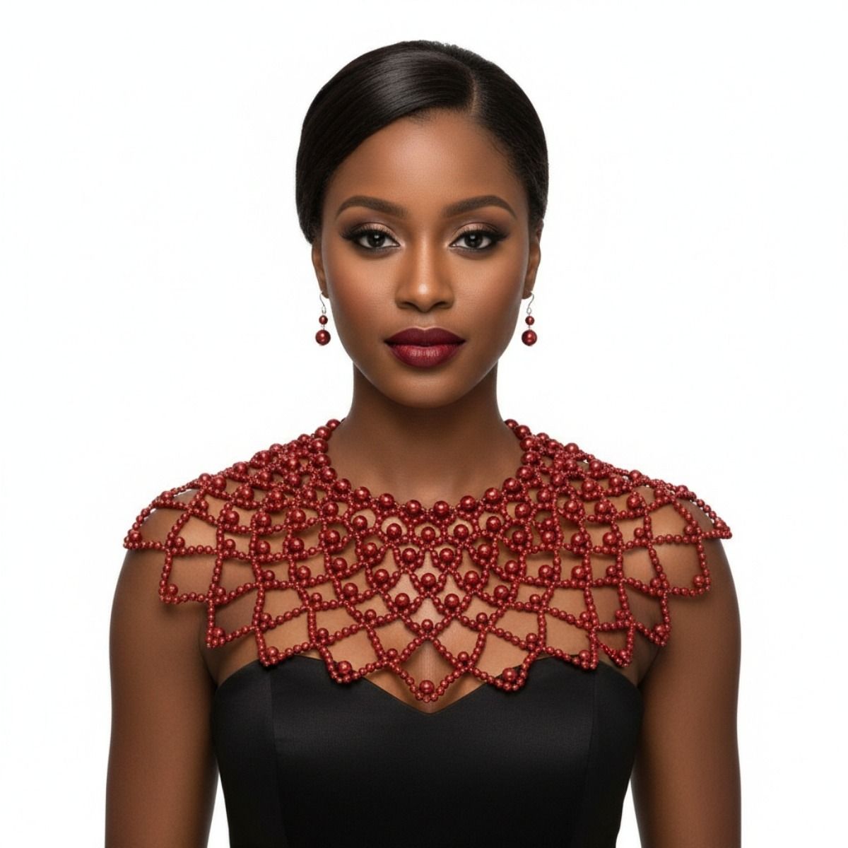 Burgundy Pearl Choker Cape