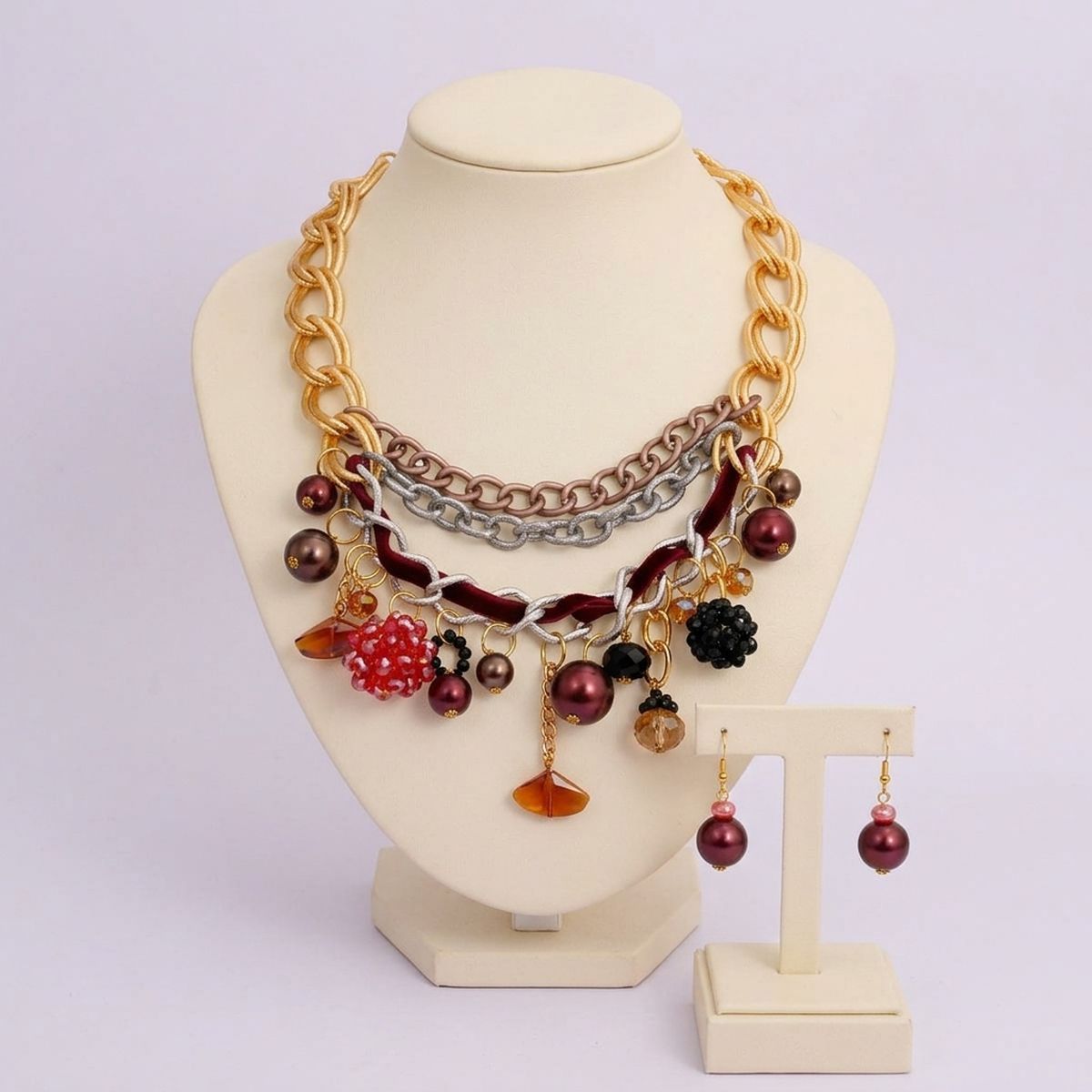 Red Charm Layered Chain Necklace