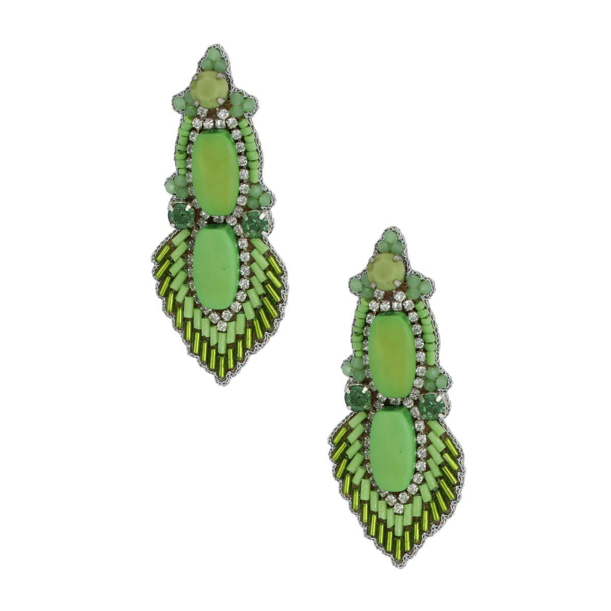Green Bead and Stone Embroidered Earrings - Premium Wholesale Jewelry from Pinktown - Just $16! Shop now at chiquestyles