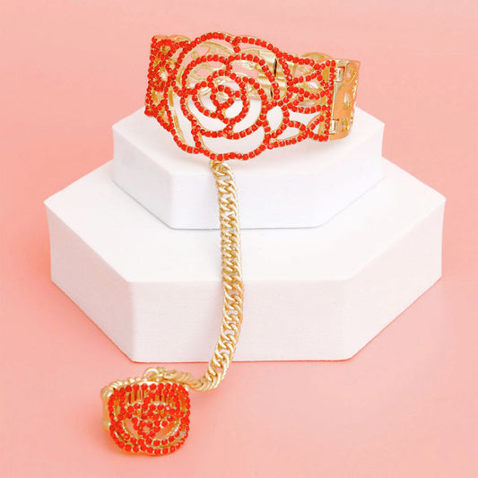 Bracelet Red Rose Stone Hand Chain for Women - Premium Wholesale Jewelry from Pinktown - Just $16! Shop now at chiquestyles