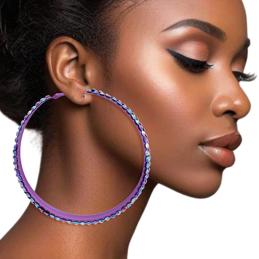 Hoops Purple Metal Bling 3 inch Earrings Women - Premium Wholesale Jewelry from Pinktown - Just $11! Shop now at chiquestyles