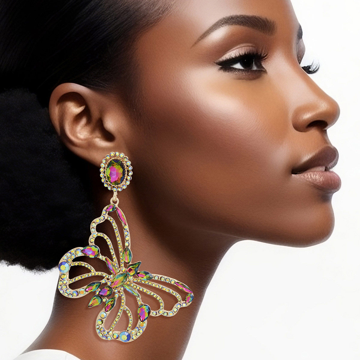 Clip On XLarge Pink Green Butterfly Earrings Women - Premium Wholesale Jewelry from Pinktown - Just $19! Shop now at chiquestyles