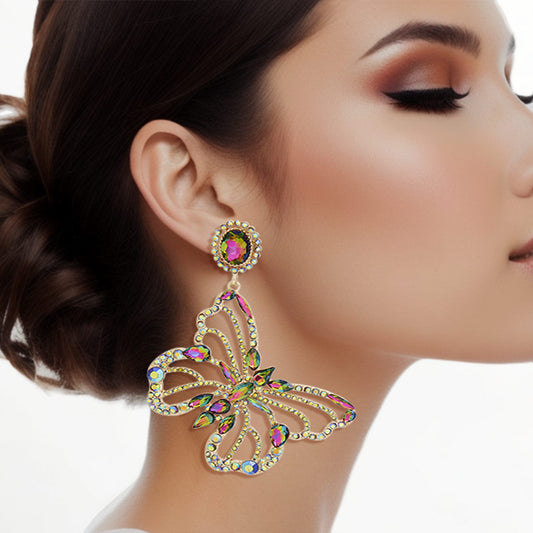 Clip On XLarge Pink Green Butterfly Earrings Women - Premium Wholesale Jewelry from Pinktown - Just $19! Shop now at chiquestyles