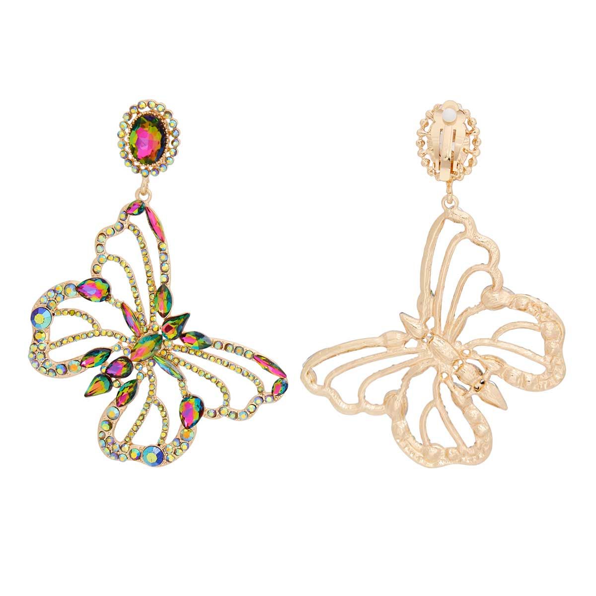 Clip On XLarge Pink Green Butterfly Earrings Women - Premium Wholesale Jewelry from Pinktown - Just $19! Shop now at chiquestyles