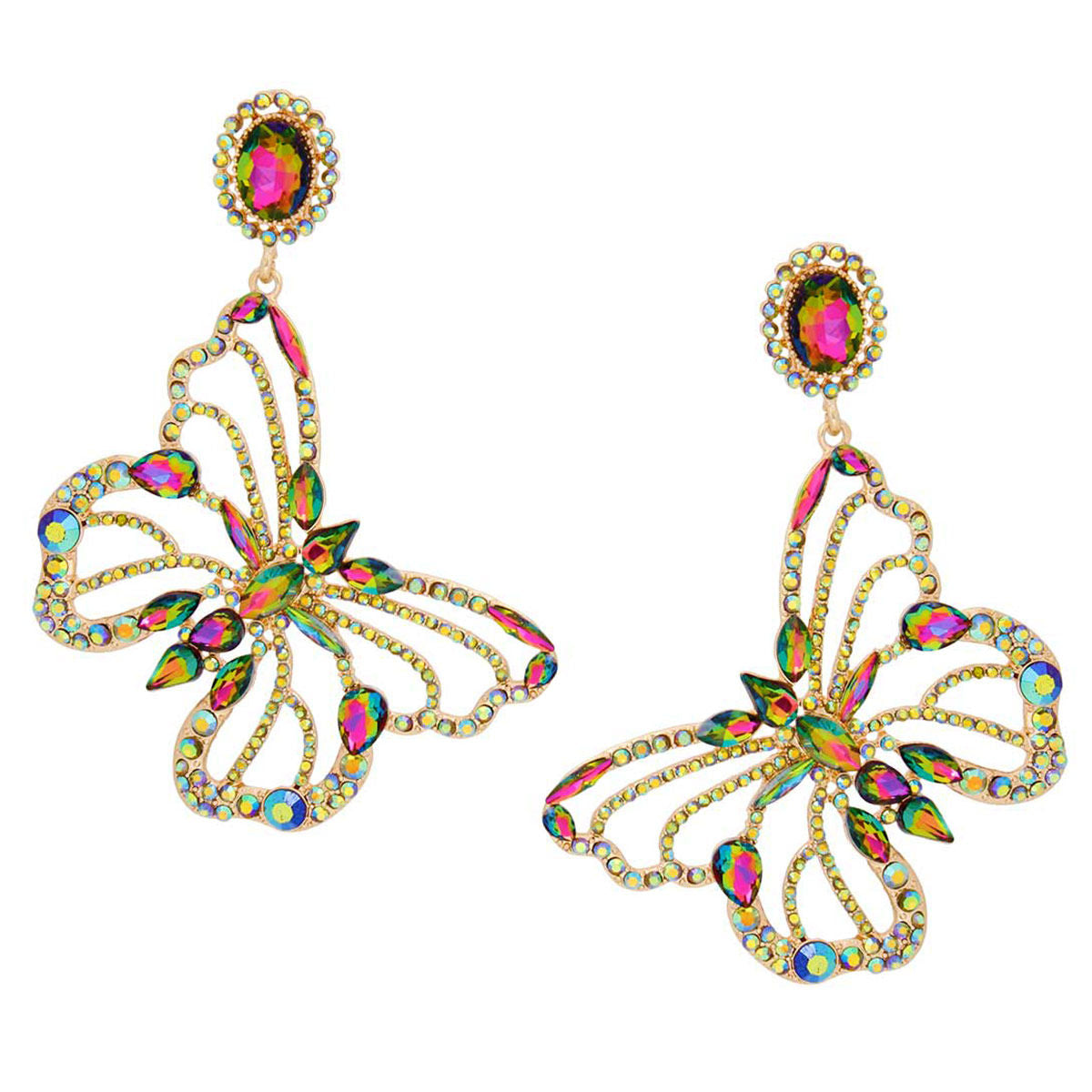 Clip On XLarge Pink Green Butterfly Earrings Women - Premium Wholesale Jewelry from Pinktown - Just $19! Shop now at chiquestyles