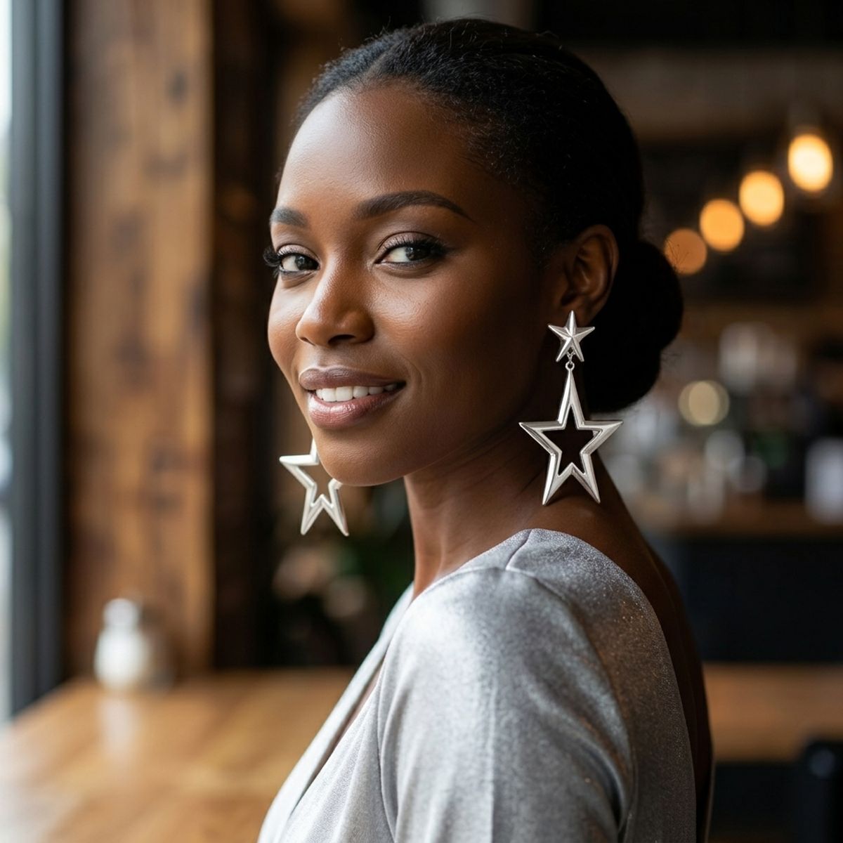 AKA Silver Star Irregular Shape Clip On Earrings