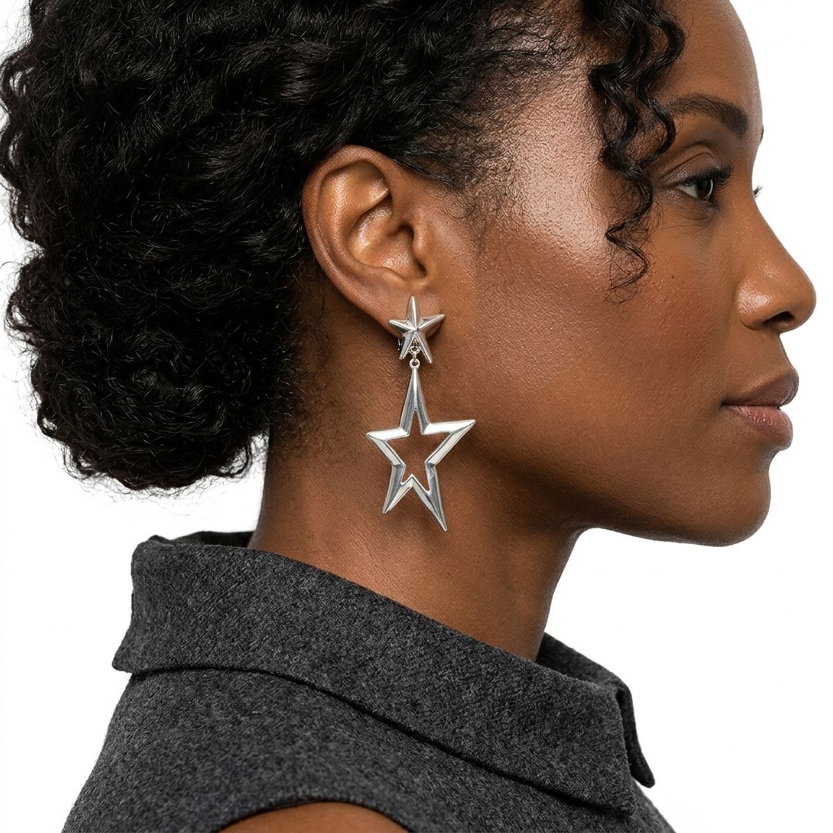 AKA Silver Star Irregular Shape Clip On Earrings
