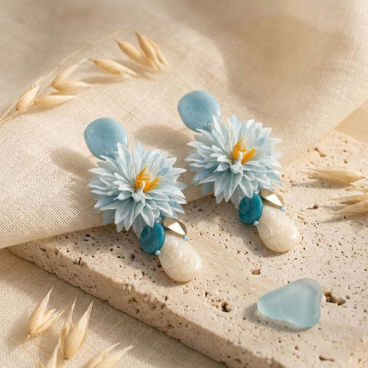 Turquoise Oversized Tropical Flower Drop Earrings