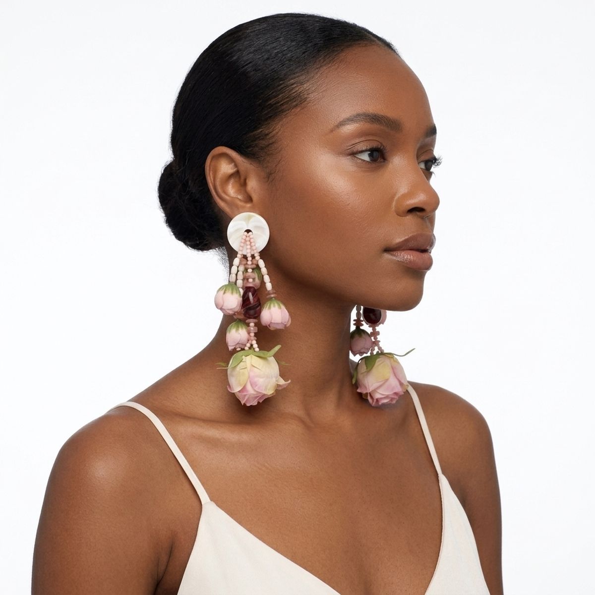 Oversized Blush Pink Faux Flower Tropical Earrings