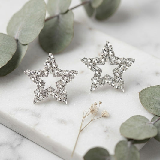 AKA Silver Star Clear Crystal Edged Stud Earrings