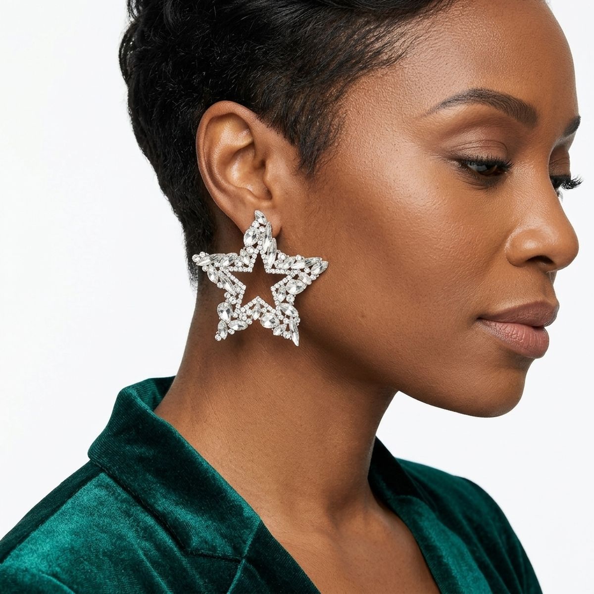 AKA Silver Star Clear Crystal Edged Stud Earrings