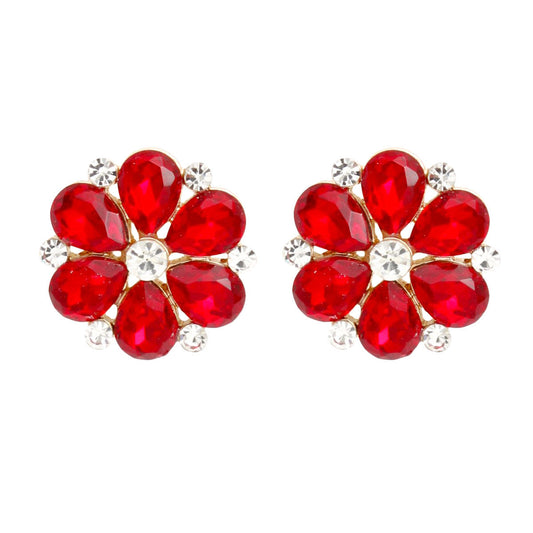 Stud Red Flower Small Stone Earrings for Women - Premium Wholesale Jewelry from Pinktown - Just $8! Shop now at chiquestyles
