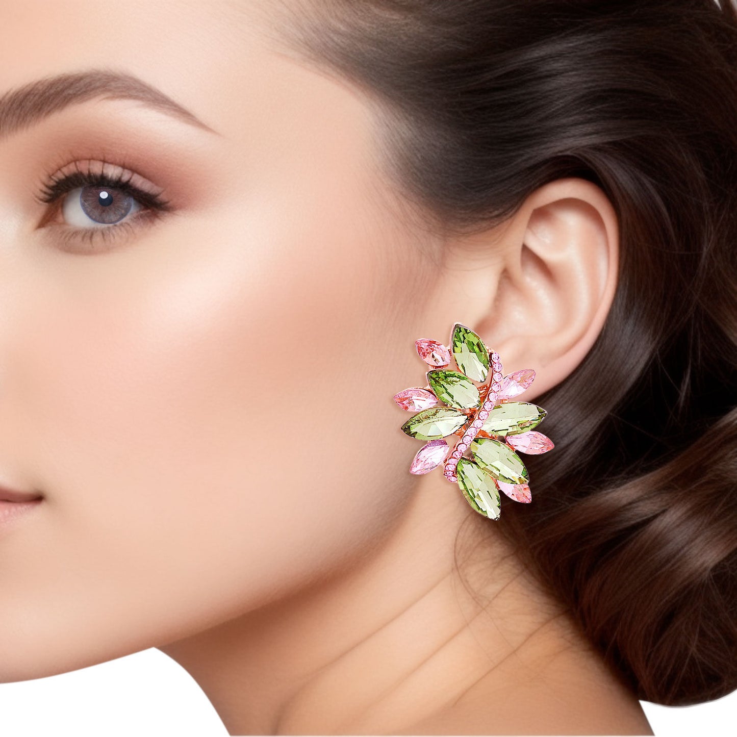 Clip On Pink Green Marquise Cluster Earrings Women - Premium Wholesale Jewelry from Pinktown - Just $11! Shop now at chiquestyles