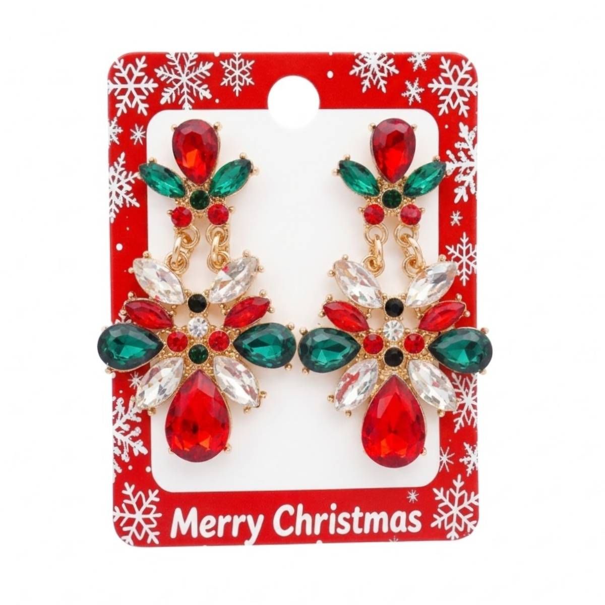 Holiday Red Green Crystal Chandelier Earrings