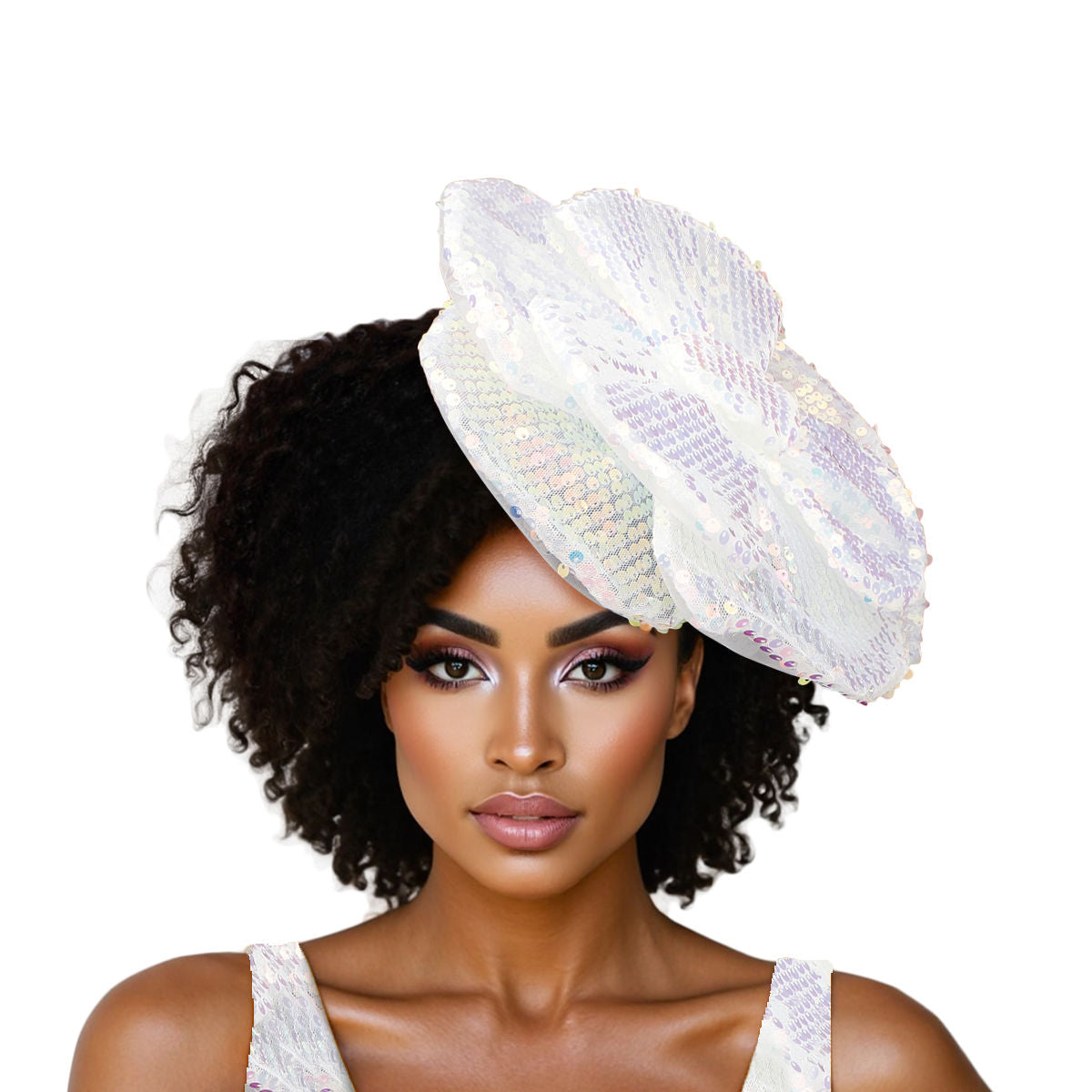 XL Flower White Sequin Hair Clip Headband Brooch