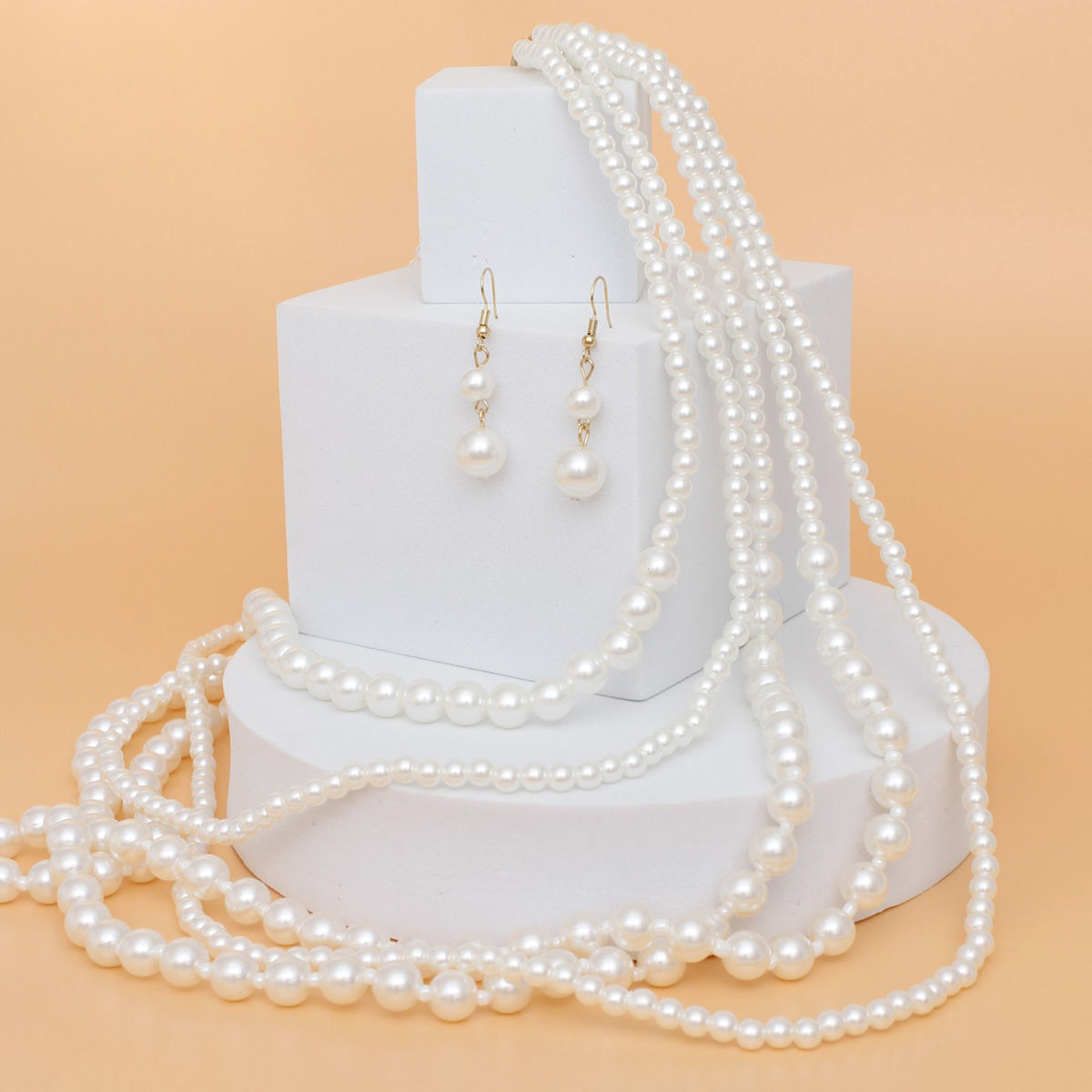 Pearl Necklace Cream 5 Strand Long Set for Women - Premium Wholesale Jewelry from Pinktown - Just $17! Shop now at chiquestyles