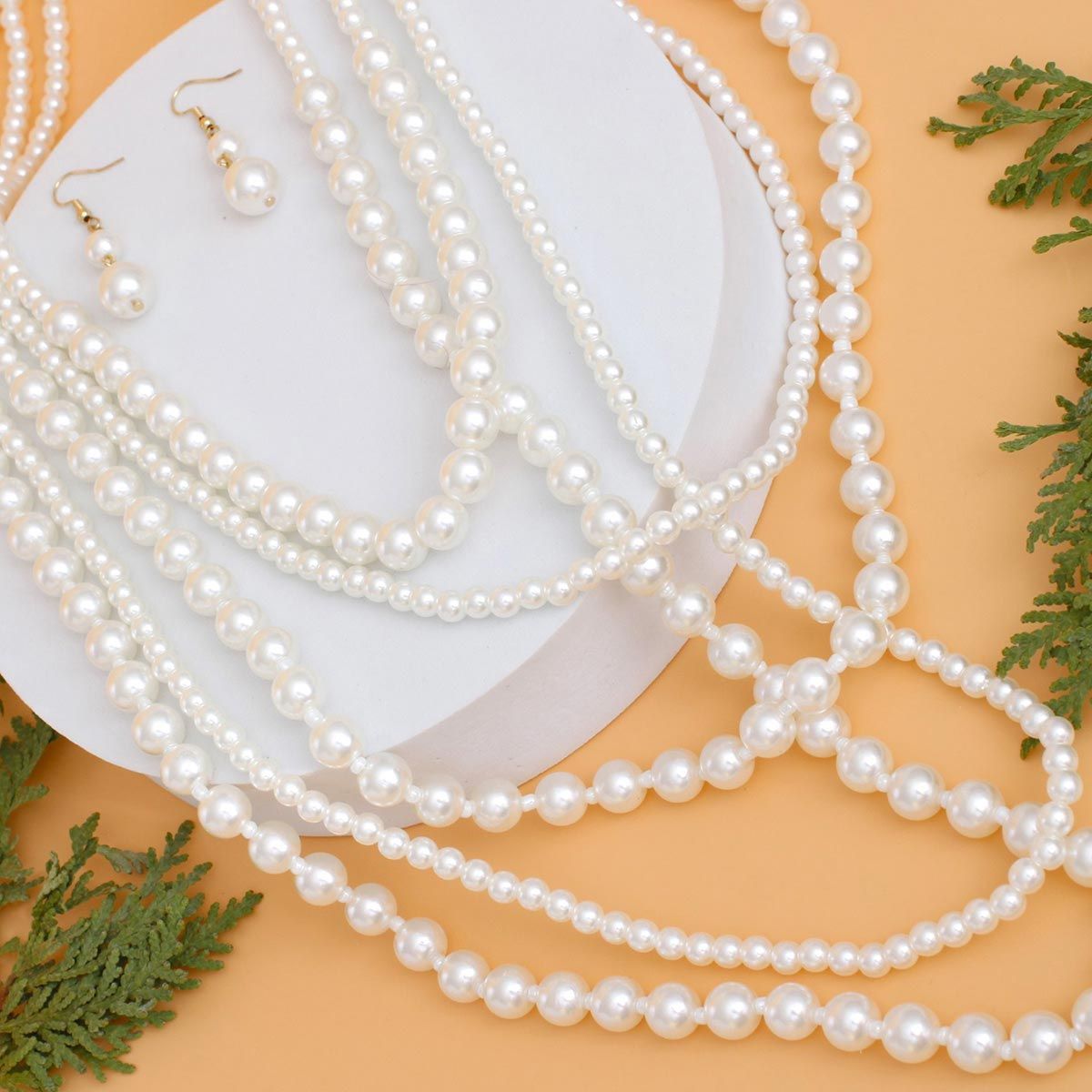 Pearl Necklace Cream 5 Strand Long Set for Women - Premium Wholesale Jewelry from Pinktown - Just $17! Shop now at chiquestyles