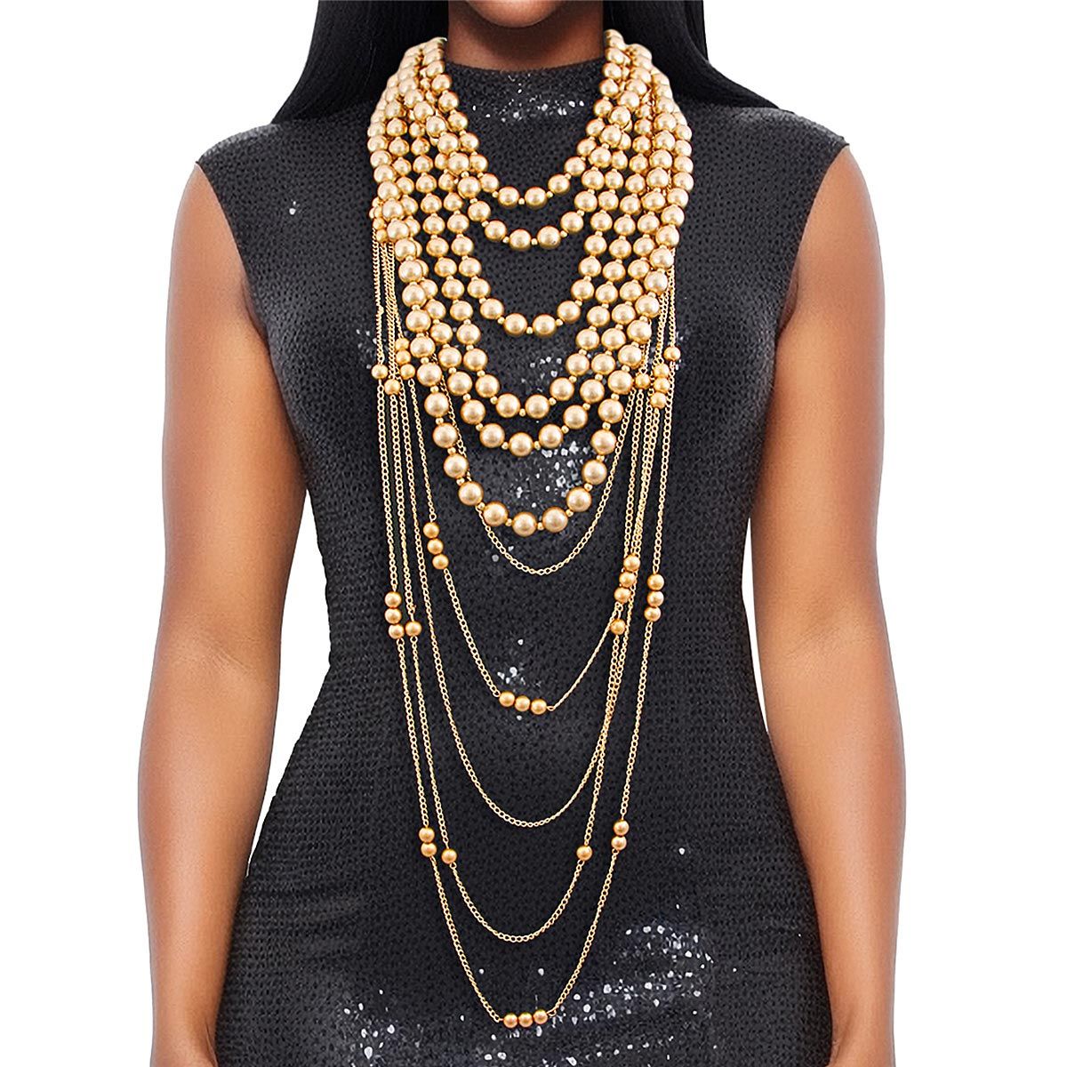 Gold Pearl and Back Drape Necklace Set - Premium Wholesale Jewelry from Pinktown - Just $27! Shop now at chiquestyles