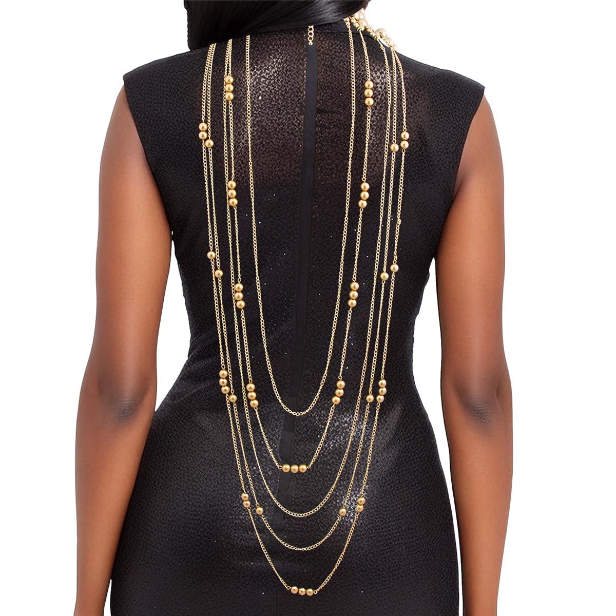 Gold Pearl and Back Drape Necklace Set - Premium Wholesale Jewelry from Pinktown - Just $27! Shop now at chiquestyles