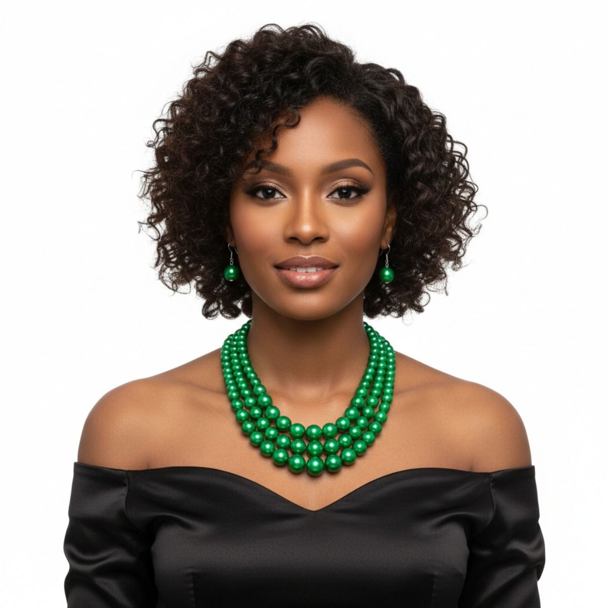 Multi Strand Green Pearl Necklace Set