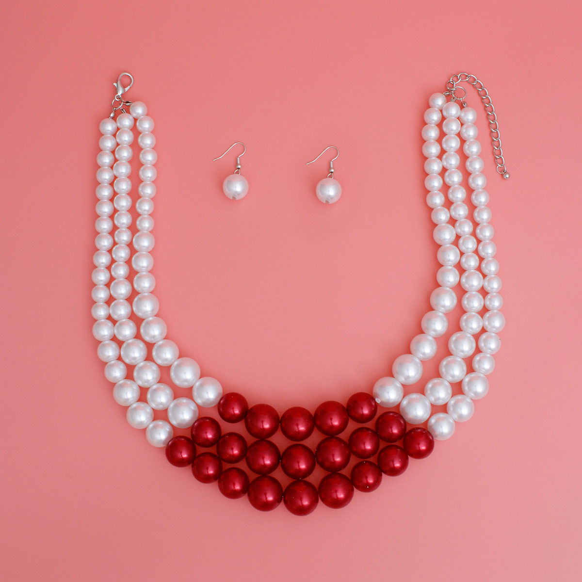 Pearl DST Necklace White Red 3 Layer Set - Premium Wholesale Jewelry from Pinktown - Just $13! Shop now at chiquestyles