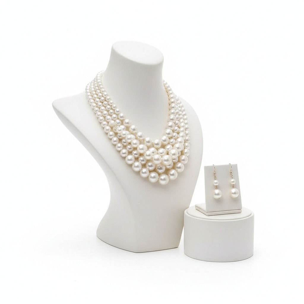 Cream Pearl Multi Strand Necklace Set