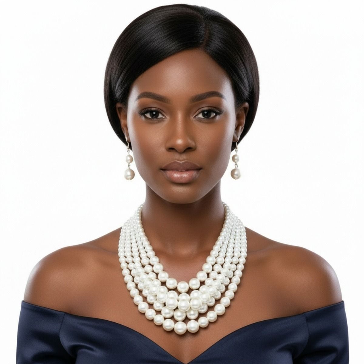 Cream Pearl Multi Strand Necklace Set