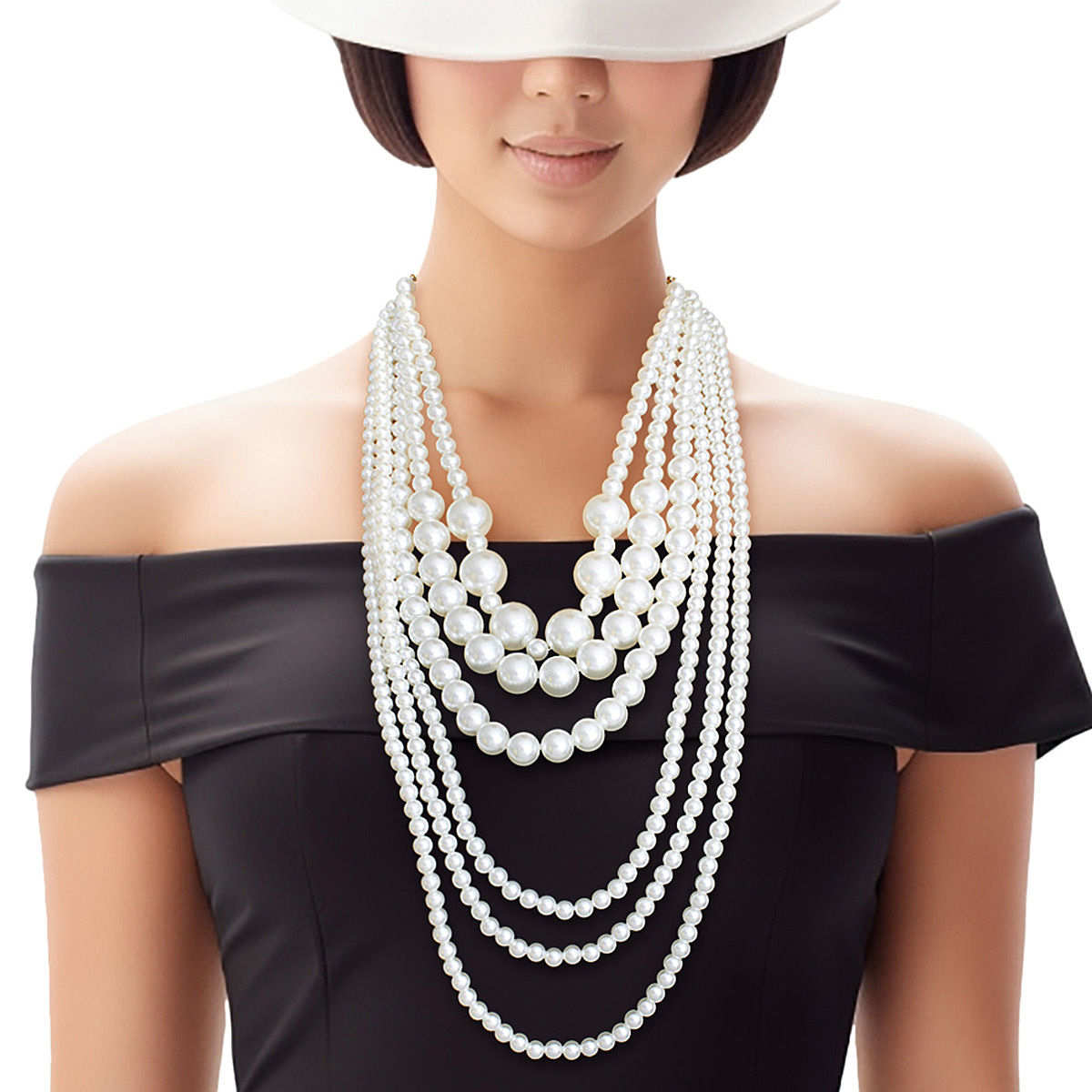 Pearl Necklace Cream 6 Strand Layer Set for Women - Premium Wholesale Jewelry from Pinktown - Just $31! Shop now at chiquestyles