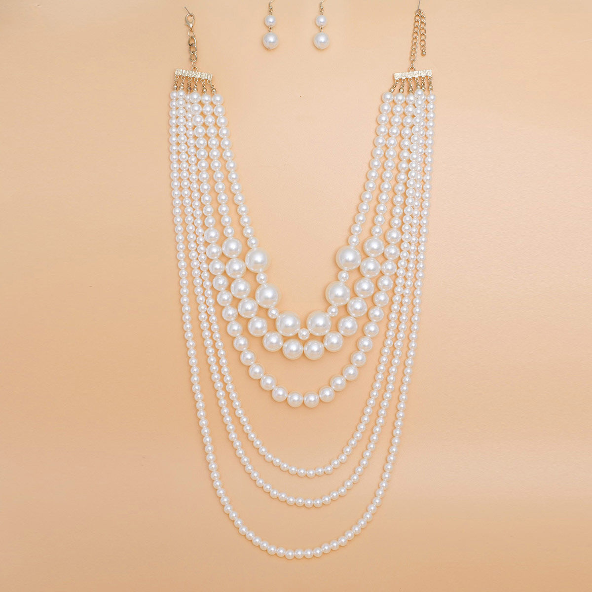 Pearl Necklace Cream 6 Strand Layer Set for Women - Premium Wholesale Jewelry from Pinktown - Just $31! Shop now at chiquestyles