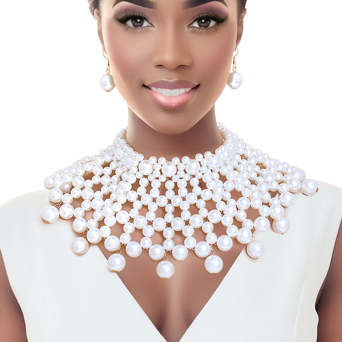 Choker White Pearl Armor Collar Set for Women - Premium Wholesale Jewelry from Pinktown - Just $34! Shop now at chiquestyles