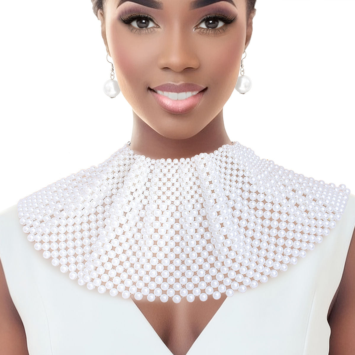 Choker White Pearl Ruffle Bib Set for Women - Premium Wholesale Jewelry from Pinktown - Just $53! Shop now at chiquestyles