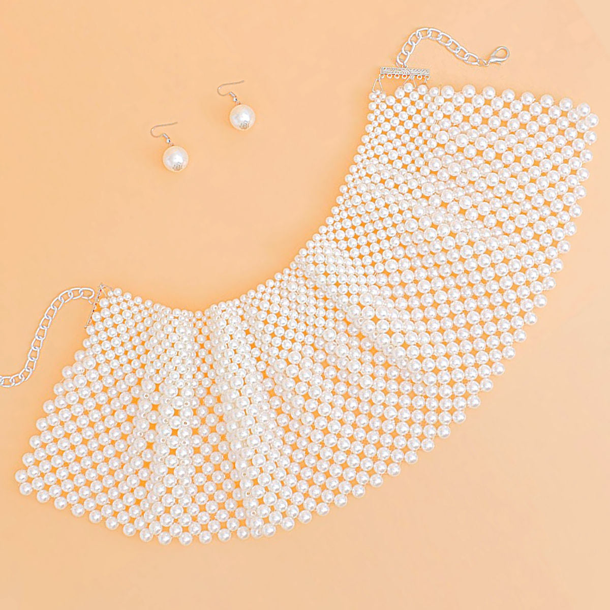 Choker White Pearl Ruffle Bib Set for Women - Premium Wholesale Jewelry from Pinktown - Just $53! Shop now at chiquestyles
