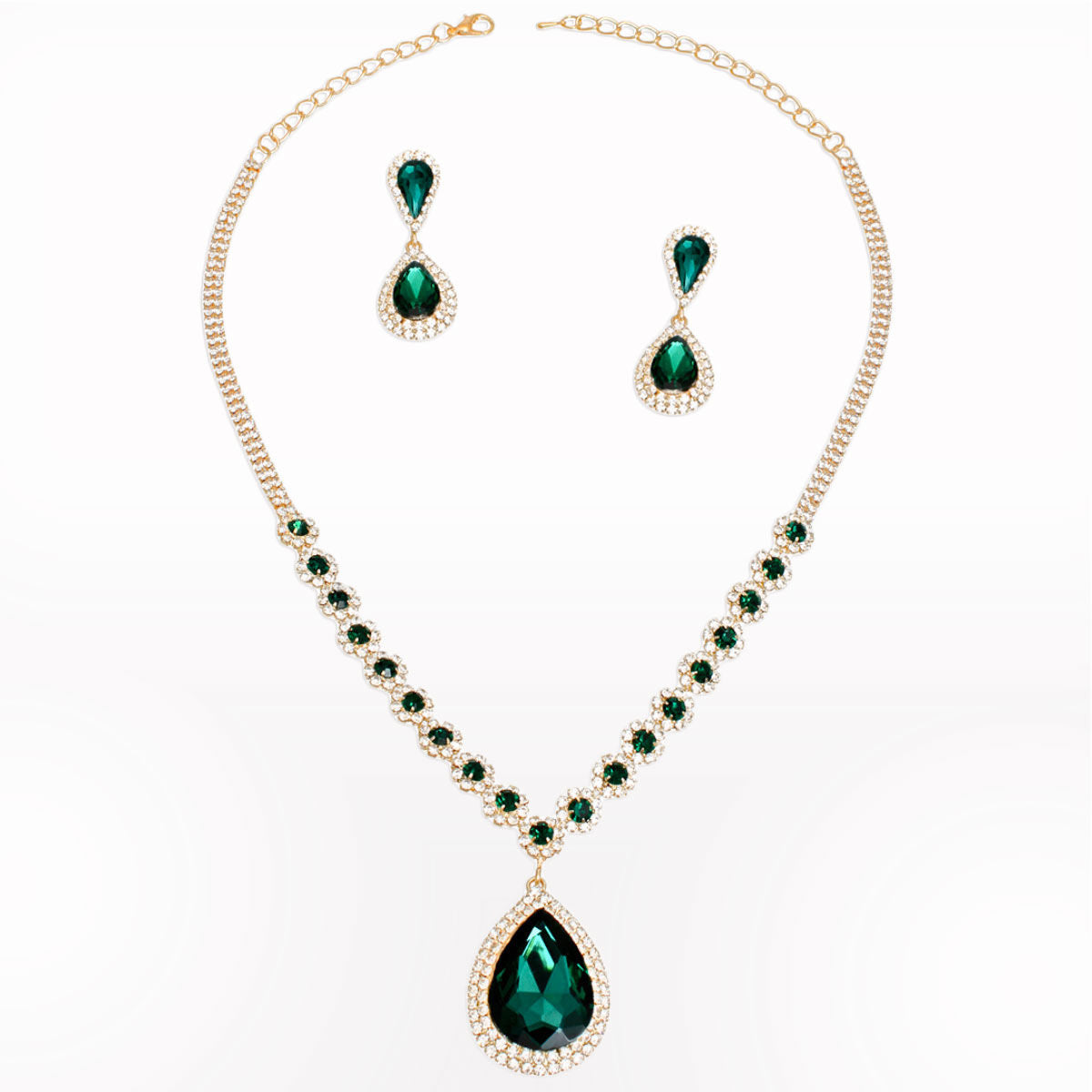 Formal Necklace Green Teardrop Bling Set for Women - Premium Wholesale Jewelry from Pinktown - Just $23! Shop now at chiquestyles