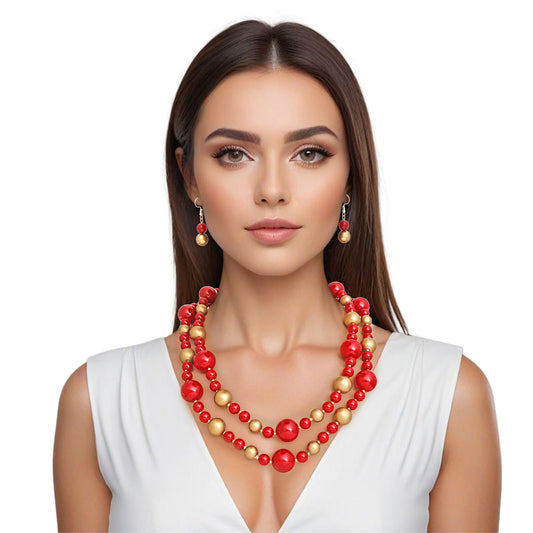 Necklace Red Gold Pearl Bead 2 Strand Set - Premium Wholesale Jewelry from Pinktown - Just $14! Shop now at chiquestyles