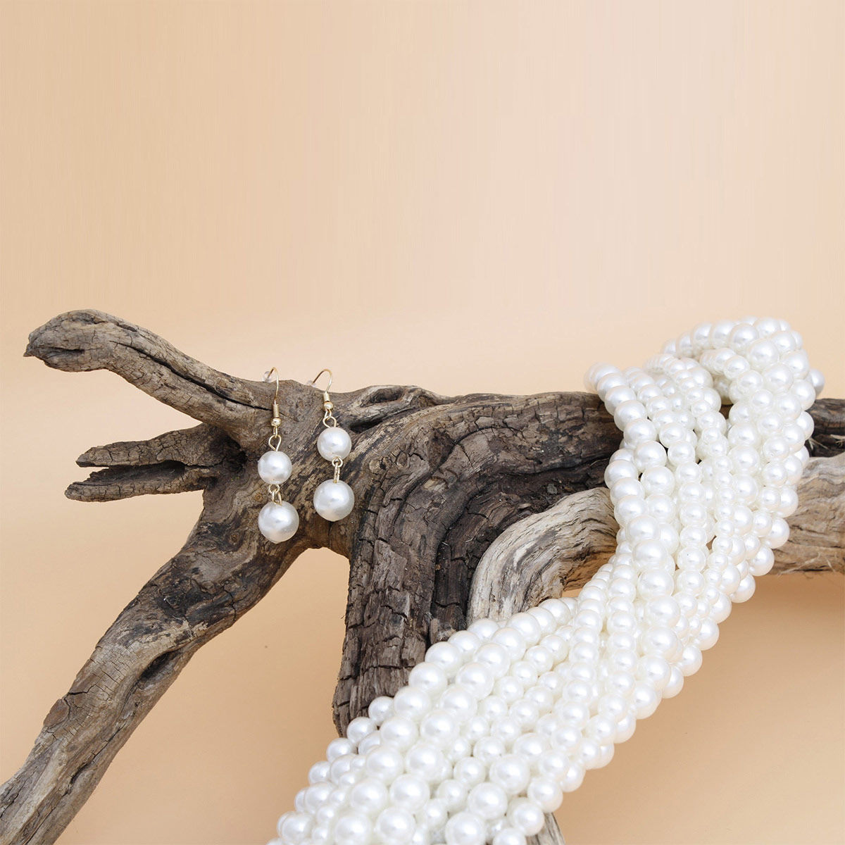 Pearl Necklace Cream Adjustable Knot Set for Women - Premium Wholesale Jewelry from Pinktown - Just $31! Shop now at chiquestyles