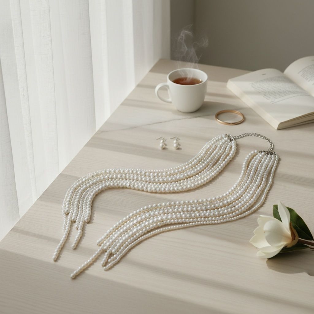 Long White Pearl Adjustable Knot Layered Necklace