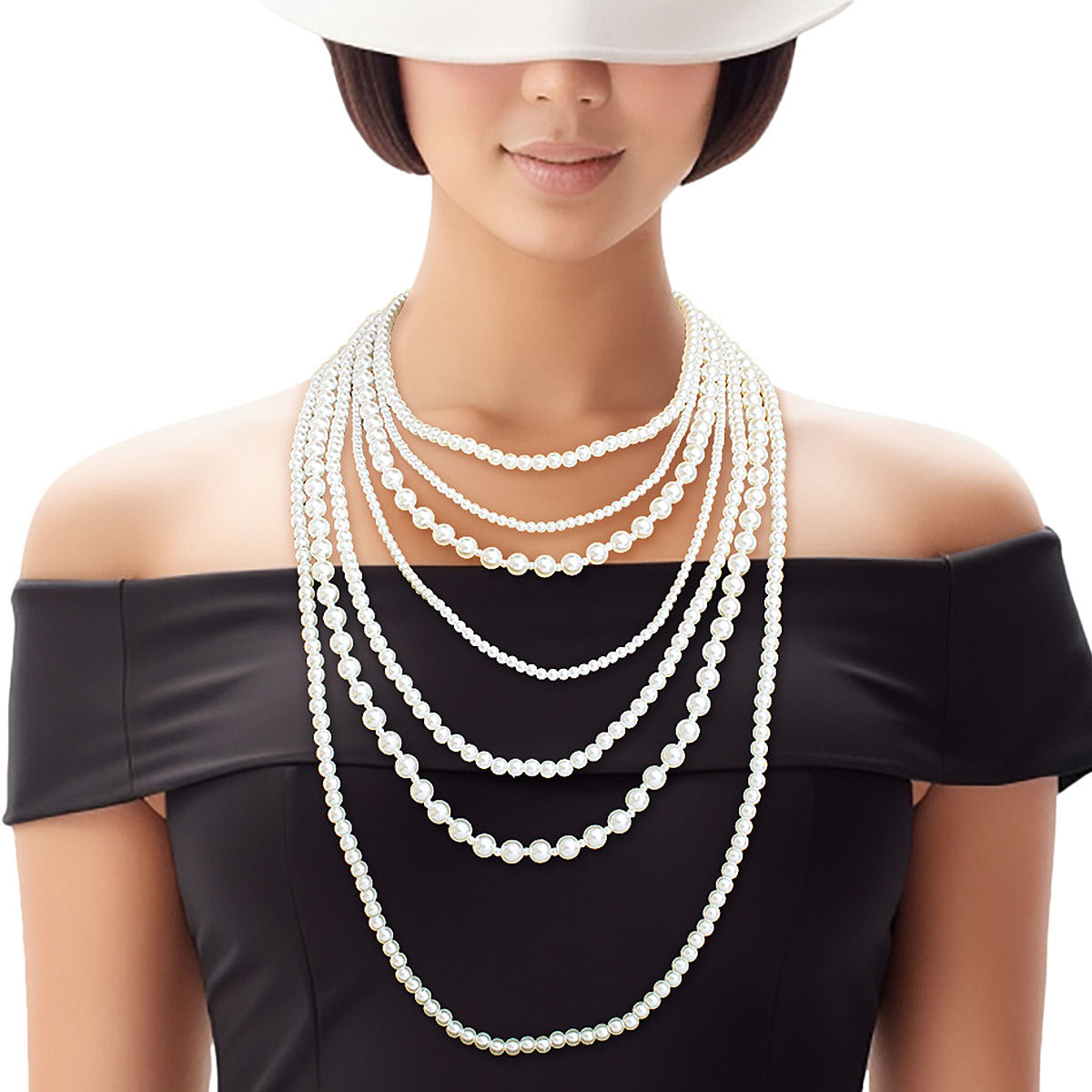 Pearl Necklace Cream 7 Strand Long Set for Women - Premium Wholesale Jewelry from Pinktown - Just $22! Shop now at chiquestyles