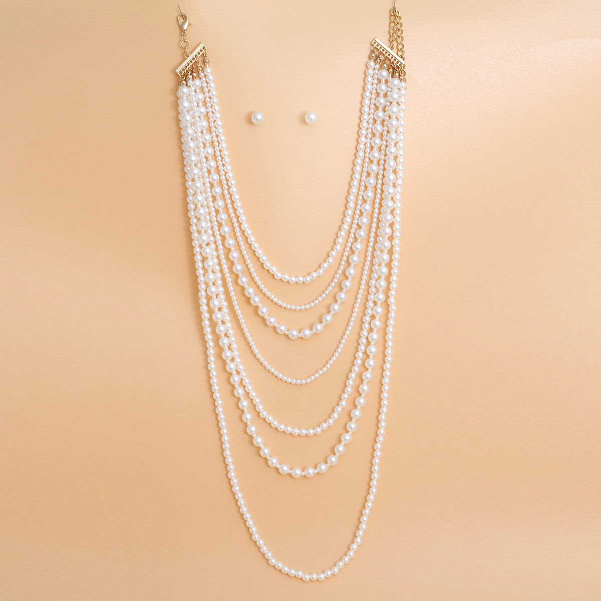 Pearl Necklace Cream 7 Strand Long Set for Women - Premium Wholesale Jewelry from Pinktown - Just $22! Shop now at chiquestyles