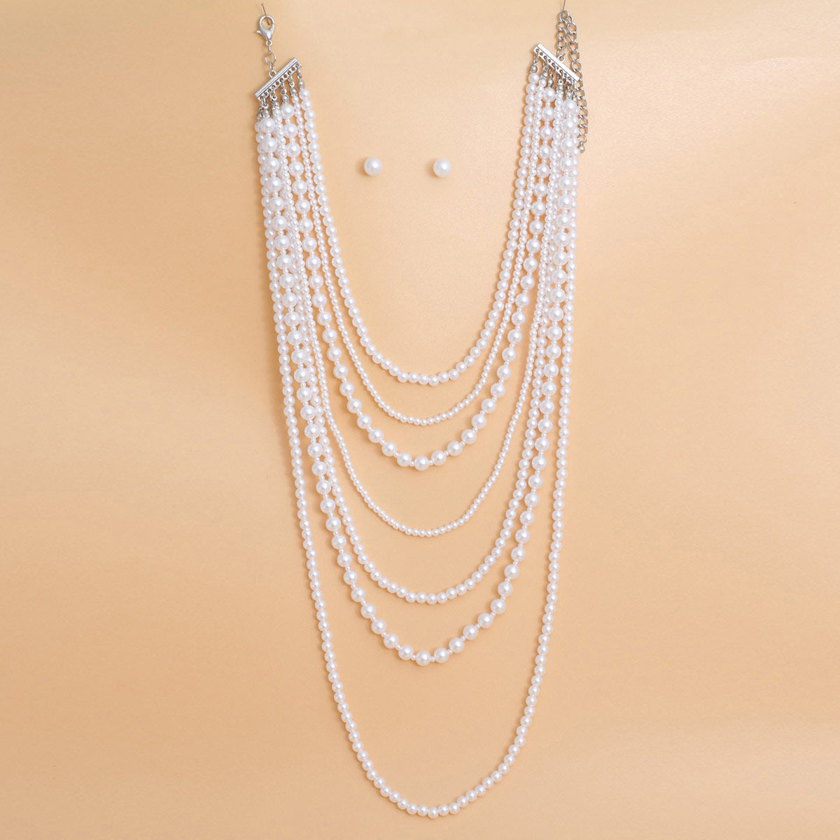 Pearl Necklace White 7 Strand Long Set for Women - Premium Wholesale Jewelry from Pinktown - Just $22! Shop now at chiquestyles