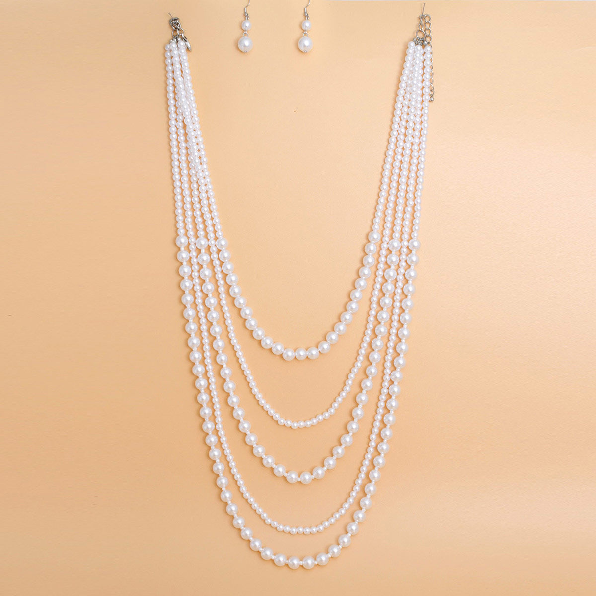 Pearl Necklace White 5 Strand Long Set for Women - Premium Wholesale Jewelry from Pinktown - Just $17! Shop now at chiquestyles