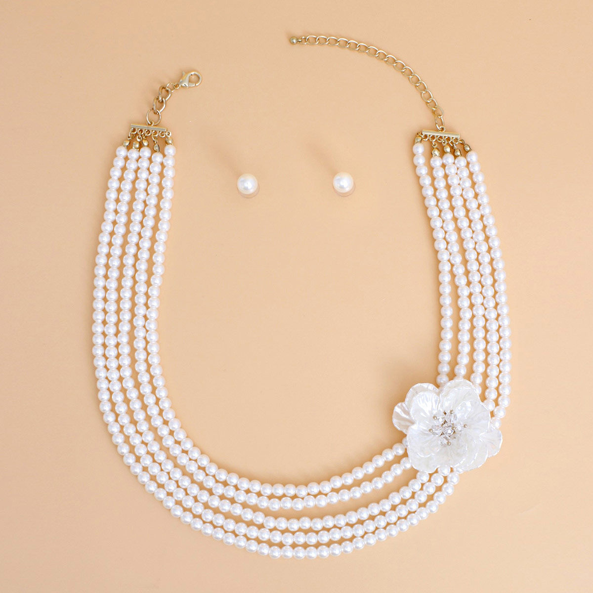 Pearl Necklace Cream 5 Strand Flower Set for Women - Premium Wholesale Jewelry from Pinktown - Just $16! Shop now at chiquestyles