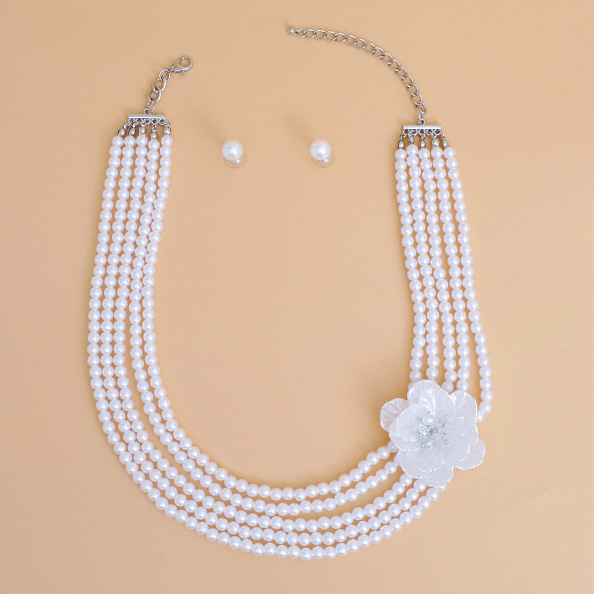 Pearl Necklace White 5 Strand Flower Set for Women - Premium Wholesale Jewelry from Pinktown - Just $16! Shop now at chiquestyles