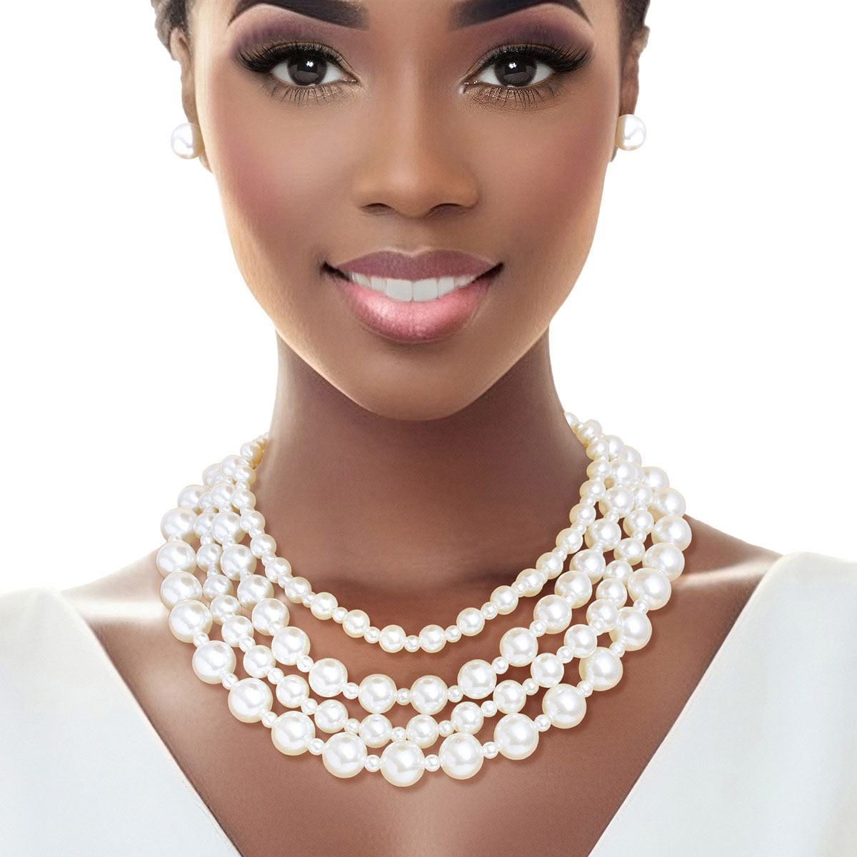 Pearl Necklace Cream Chunky 4 Strand Set for Women - Premium Wholesale Jewelry from Pinktown - Just $20! Shop now at chiquestyles