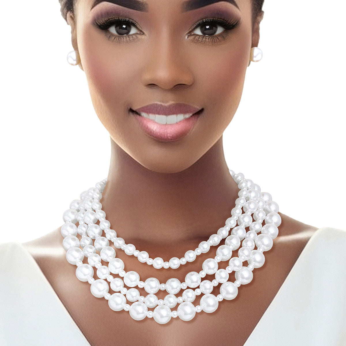 Pearl Necklace White Chunky 4 Strand Set for Women - Premium Wholesale Jewelry from Pinktown - Just $20! Shop now at chiquestyles