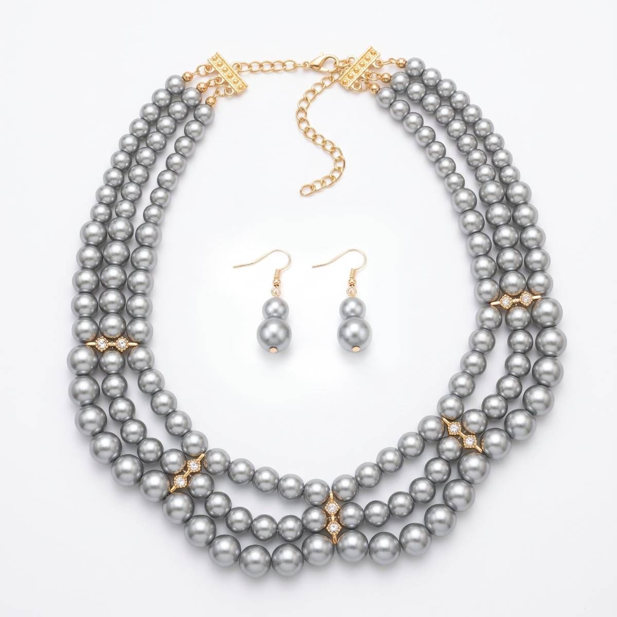 3-Strand Gray Pearl Layered Necklace Set