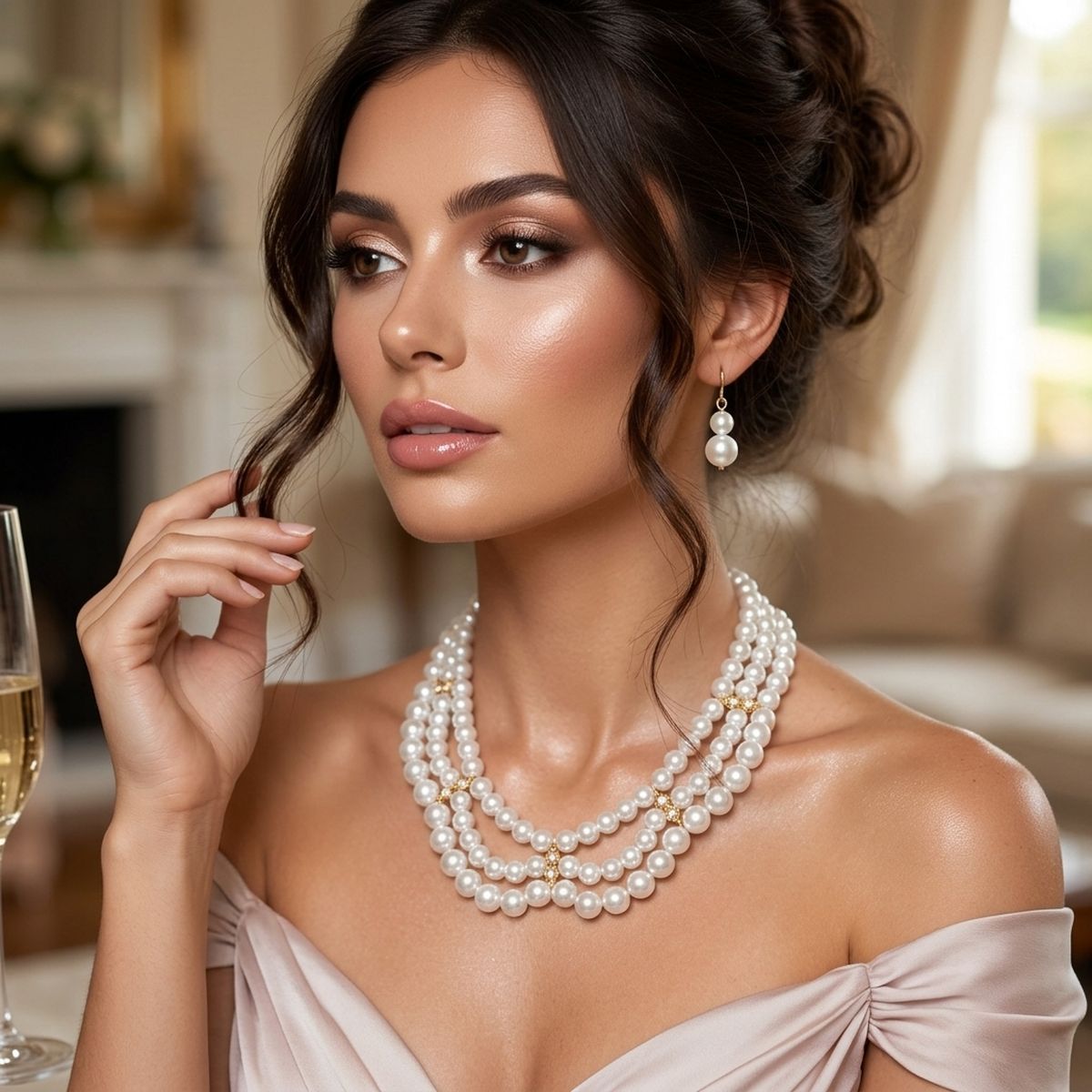 Multi-Strand White Bridal Pearl Necklace