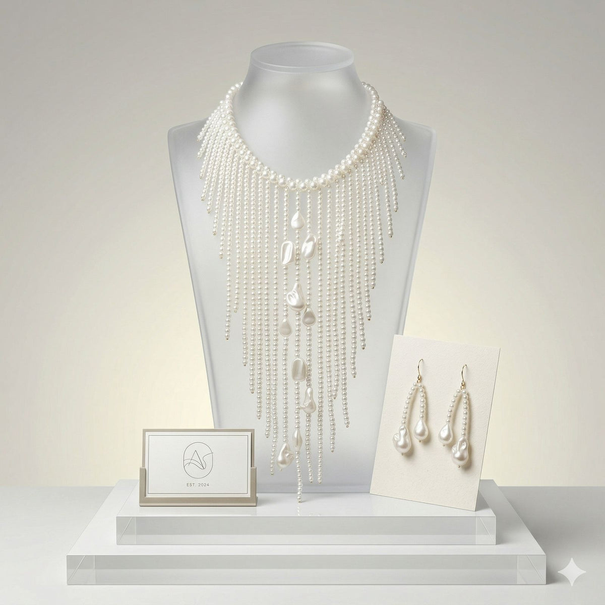 Baroque Cream Pearl Long Fringe Bib Necklace