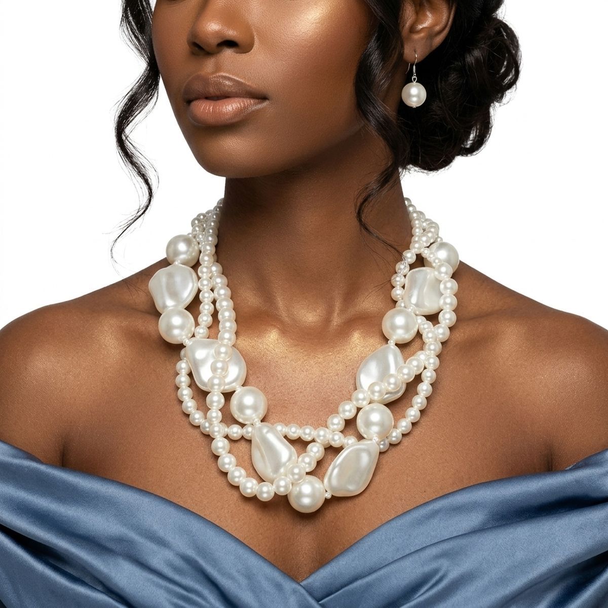 White Multi Strand Baroque Pearl Necklace
