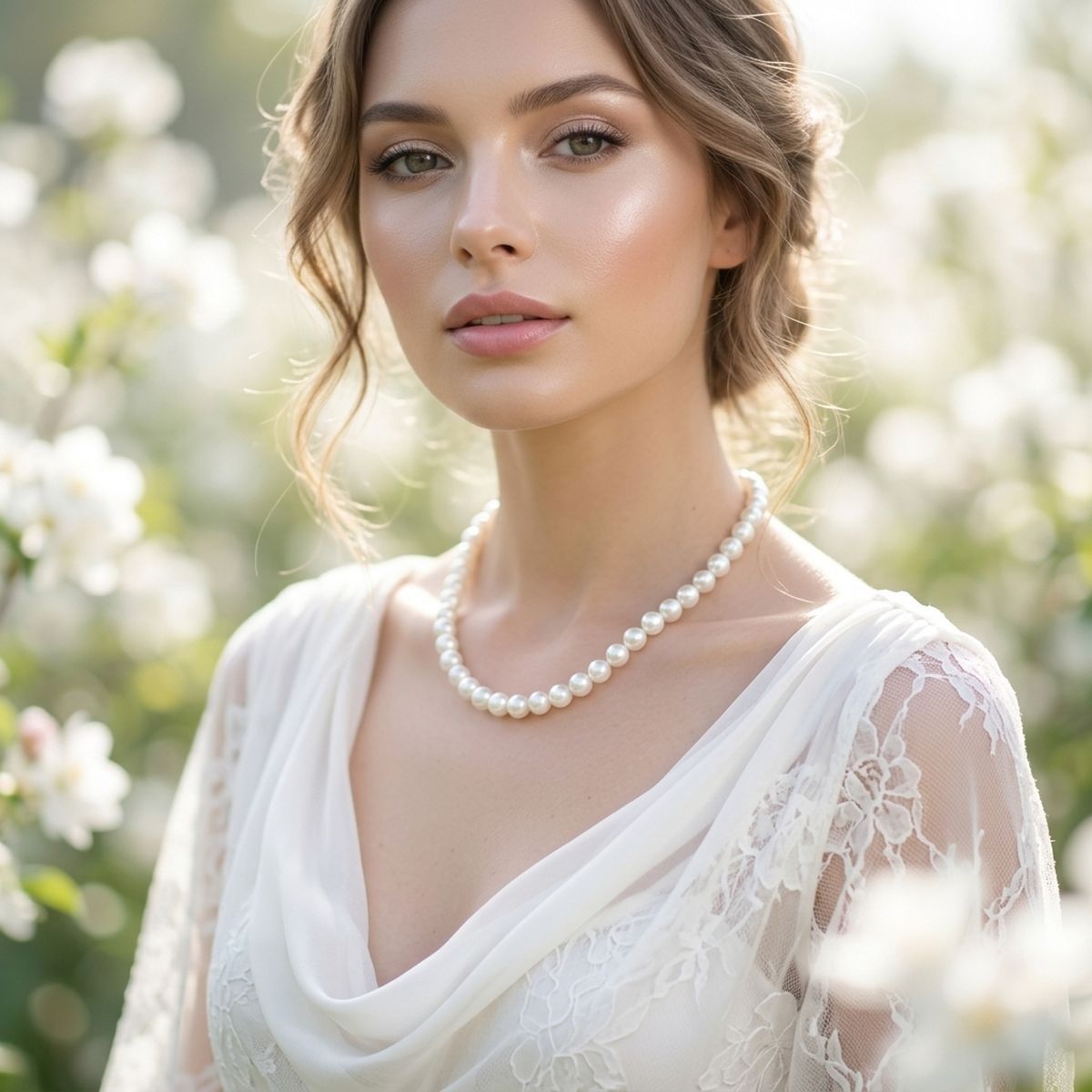 8mm White Glass Pearl with Hand Knot Necklace