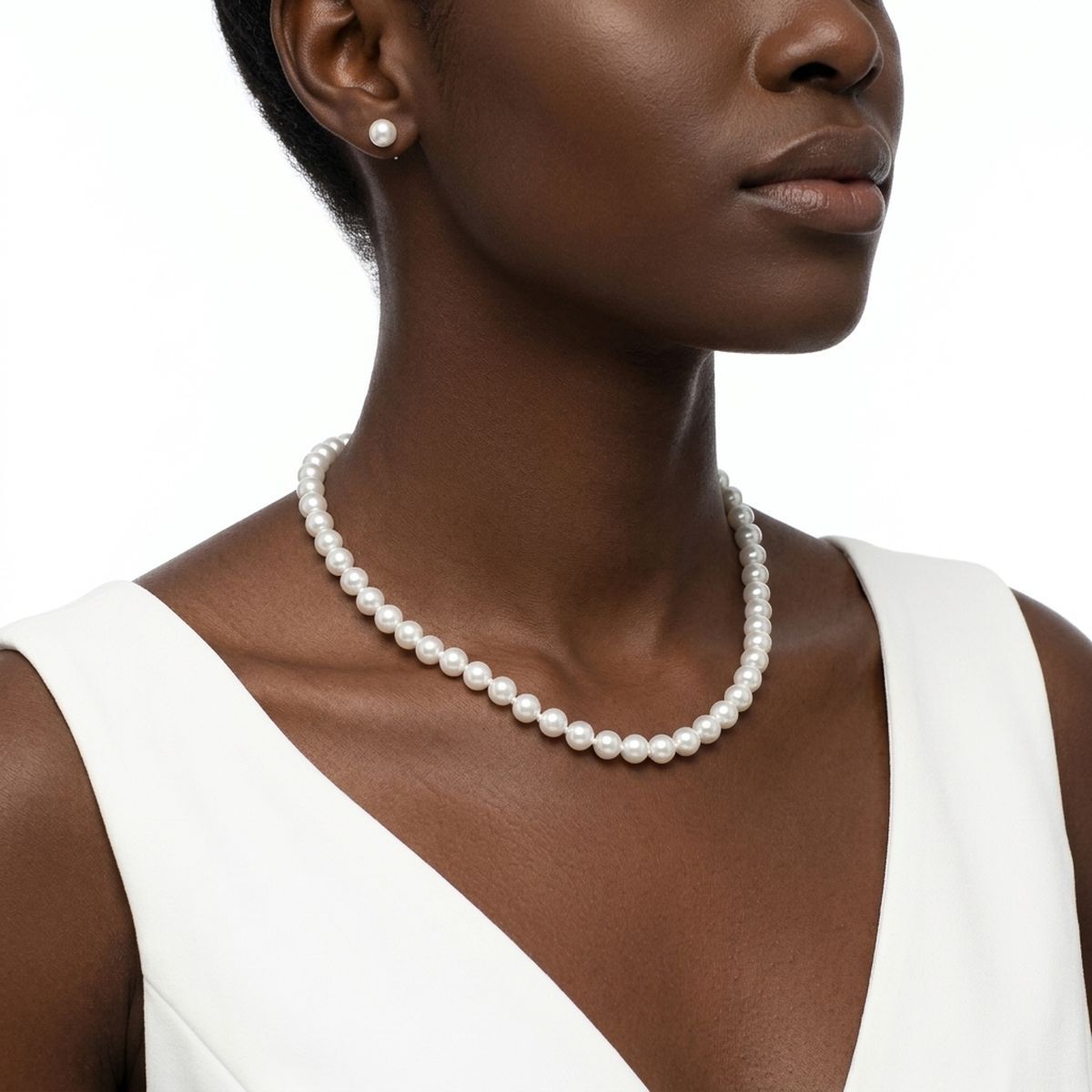 8mm White Glass Pearl with Hand Knot Necklace